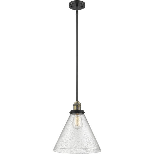 Franklin Restoration Cone LED 12 inch Black Antique Brass Mini Pendant Ceiling Light in Seedy, Franklin Restoration