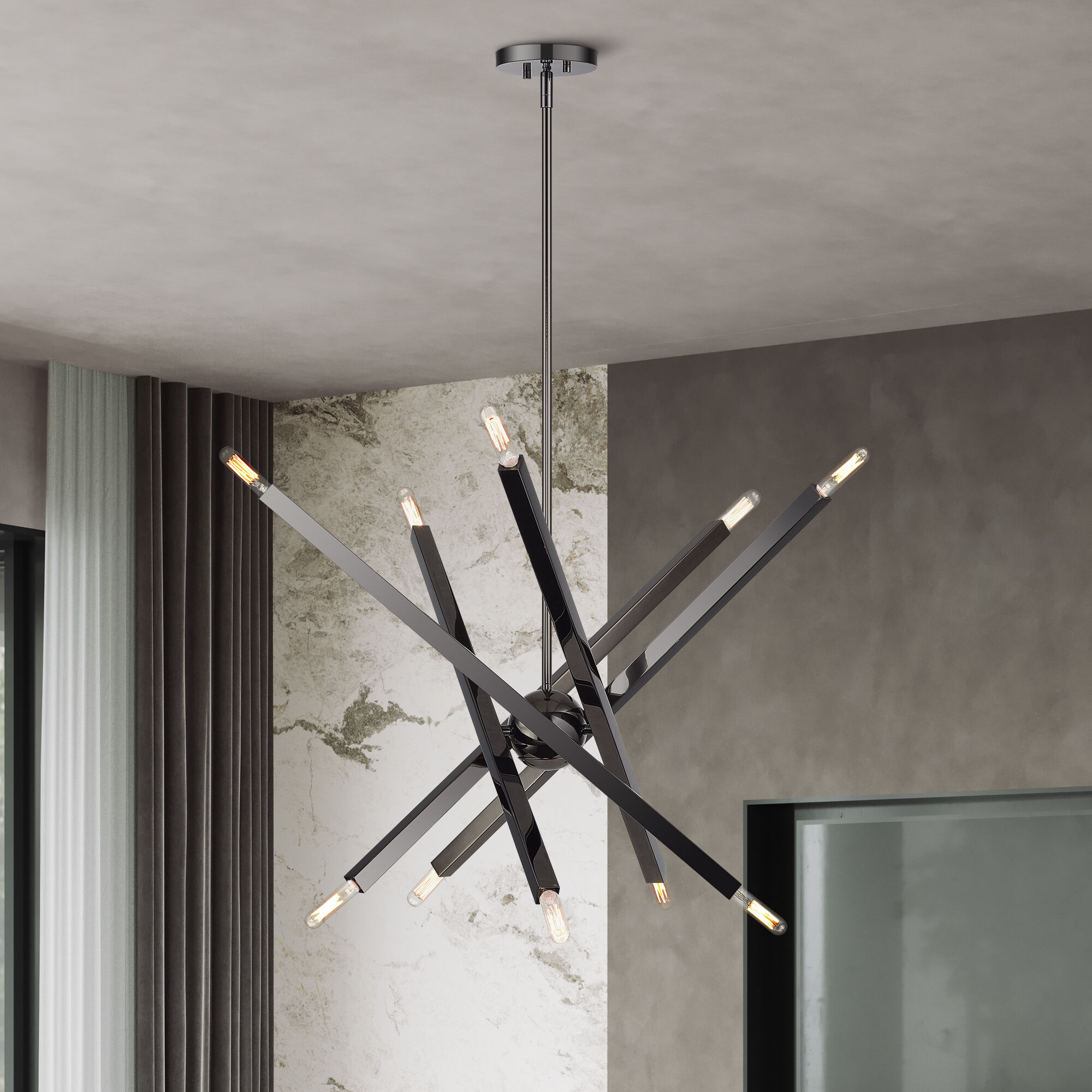 Monaco 10 Light 32 inch Black Chrome Chandelier Ceiling Light