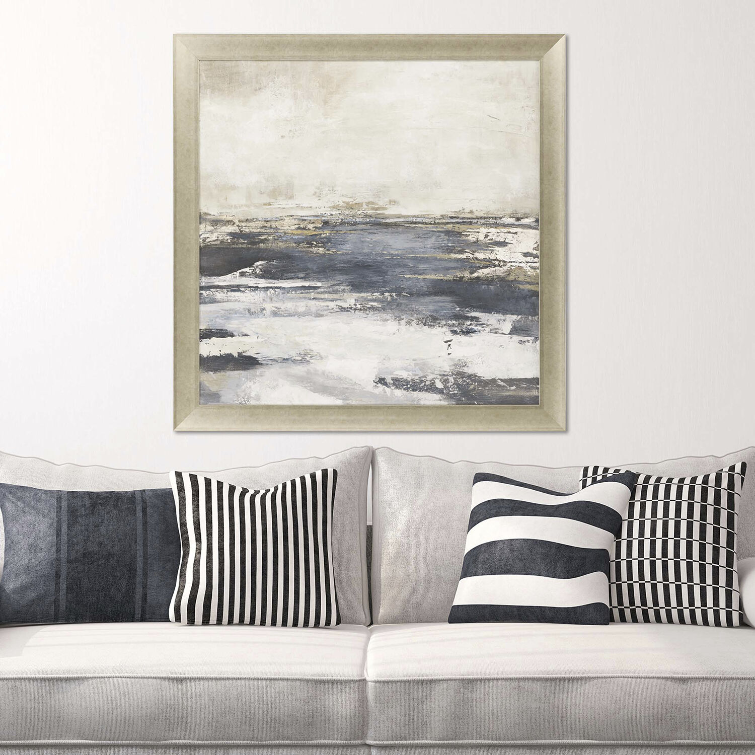 Abstract Blue and Beige and White and Brown Framed Art