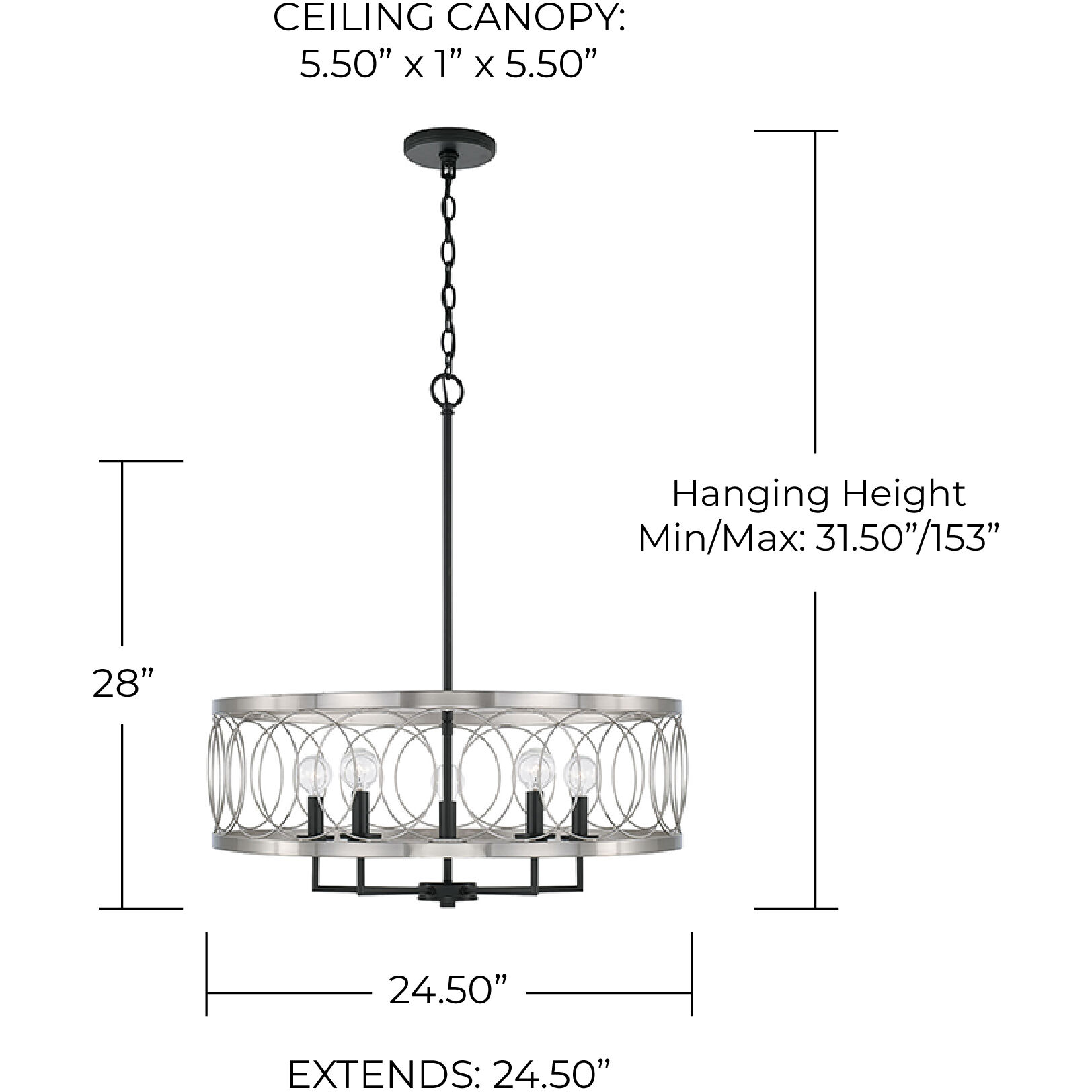 Madeline 4 Light 24.5 inch Black Tie Pendant Ceiling Light