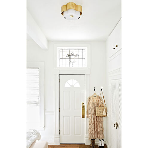 Allure 2 Light 13.5 inch Gold Leaf Flush Mount Ceiling Light, Opal White Glass