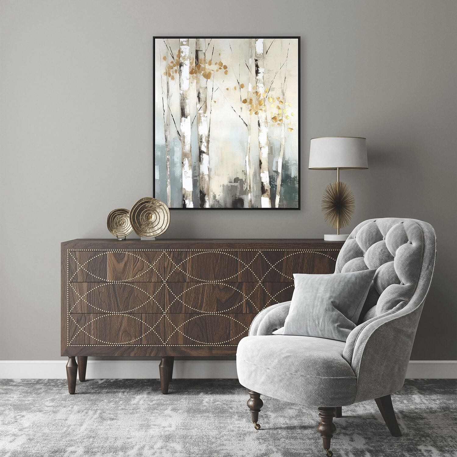 Birch Silhouette Beige and Brown and Green and Neutral Canvas, Propac