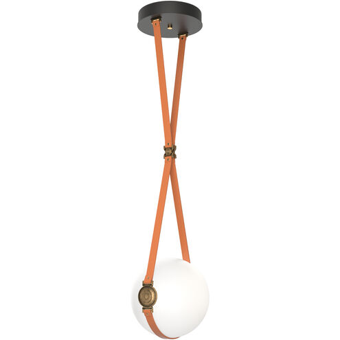 Derby LED 10.9 inch Black and Antique Brass Pendant Ceiling Light in Leather Chestnut/Non-Branded Plate, Black/Antique Brass, Small