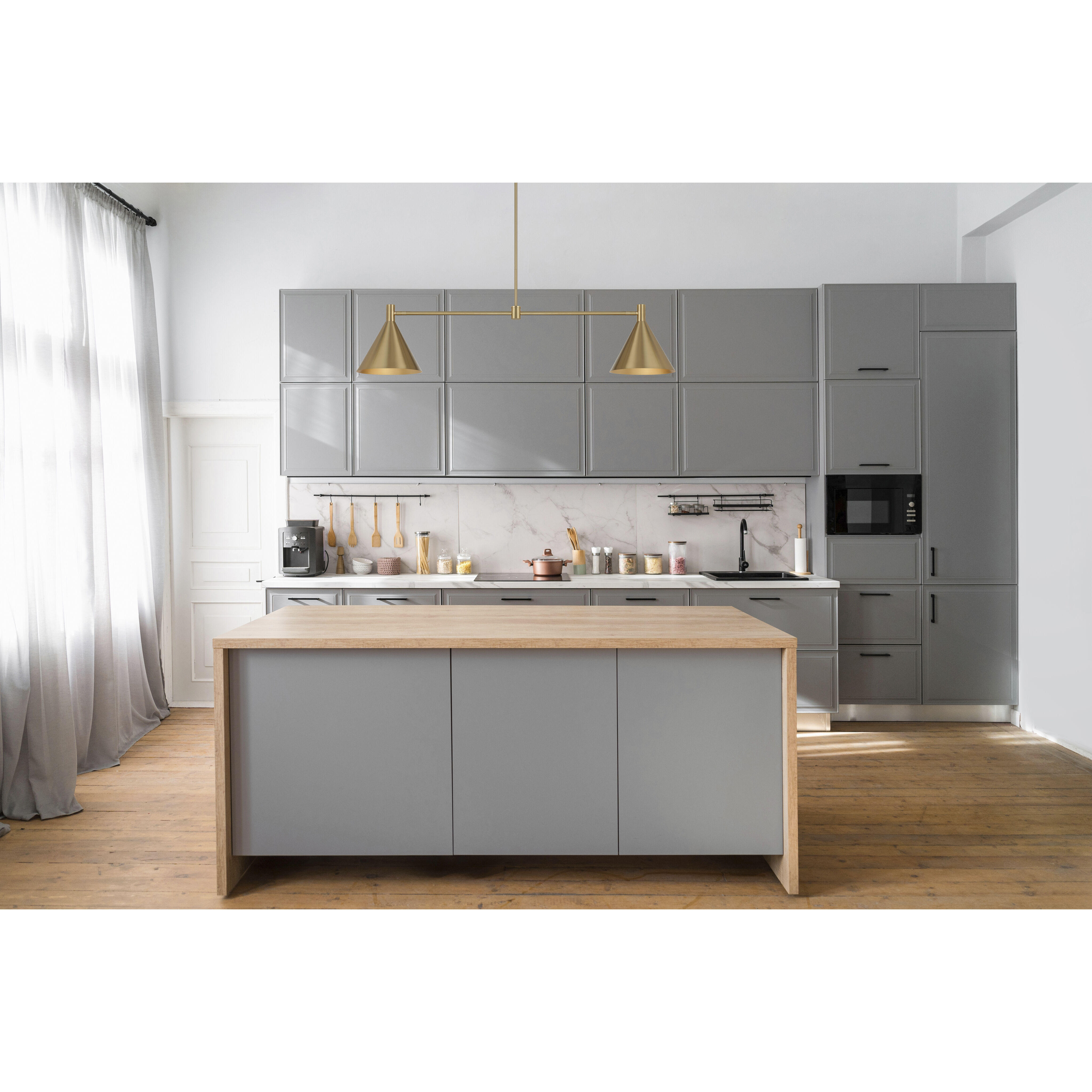 Pharos 2 Light 50 inch Noble Brass Linear Chandelier Ceiling Light