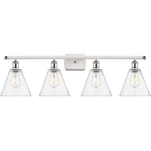 Ballston Ballston Cone 4 Light 38 inch White and Polished Chrome Bath Vanity Light Wall Light in Seedy Glass