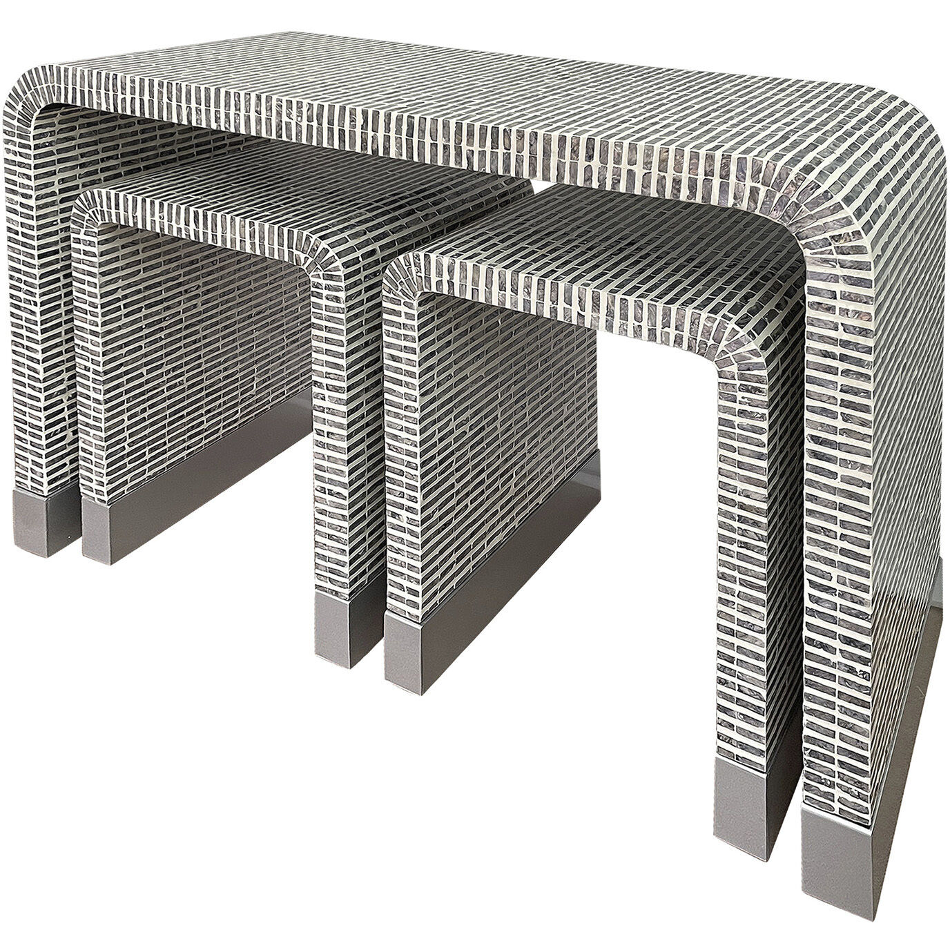 Waterfall Tables Blue and Grey and White and Ivory Nested Table Set in Blue and Grey with White and Ivory