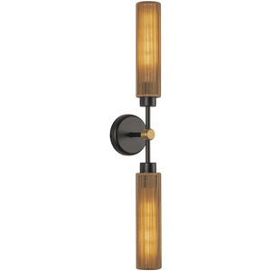 Alora Mood Colby 2 Light 2.5 inch Matte Black Bath Vanity Light Wall Light in Matte Black and Tan Jute