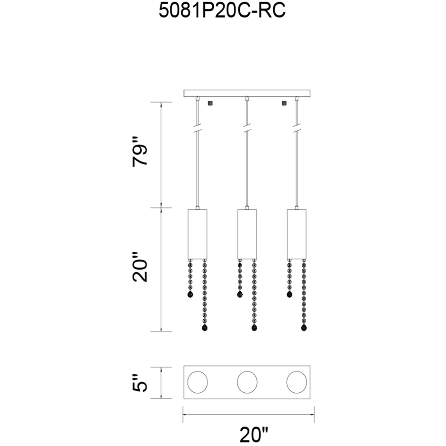 Extended 3 Light 5 inch Chrome Multi Light Pendant Ceiling Light