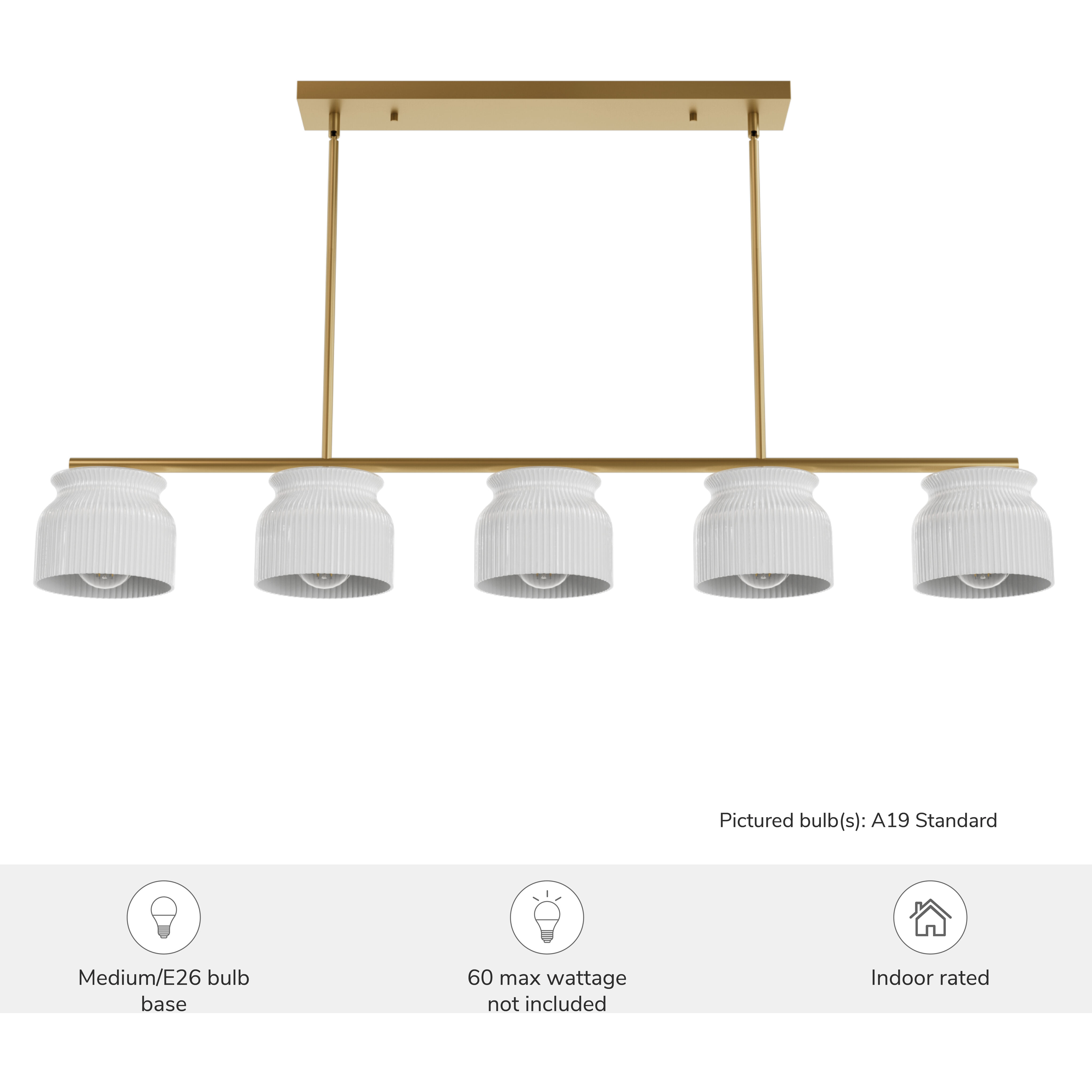 Harlowe 5 Light 51 inch Luxe Gold Linear Chandelier Ceiling Light, Large