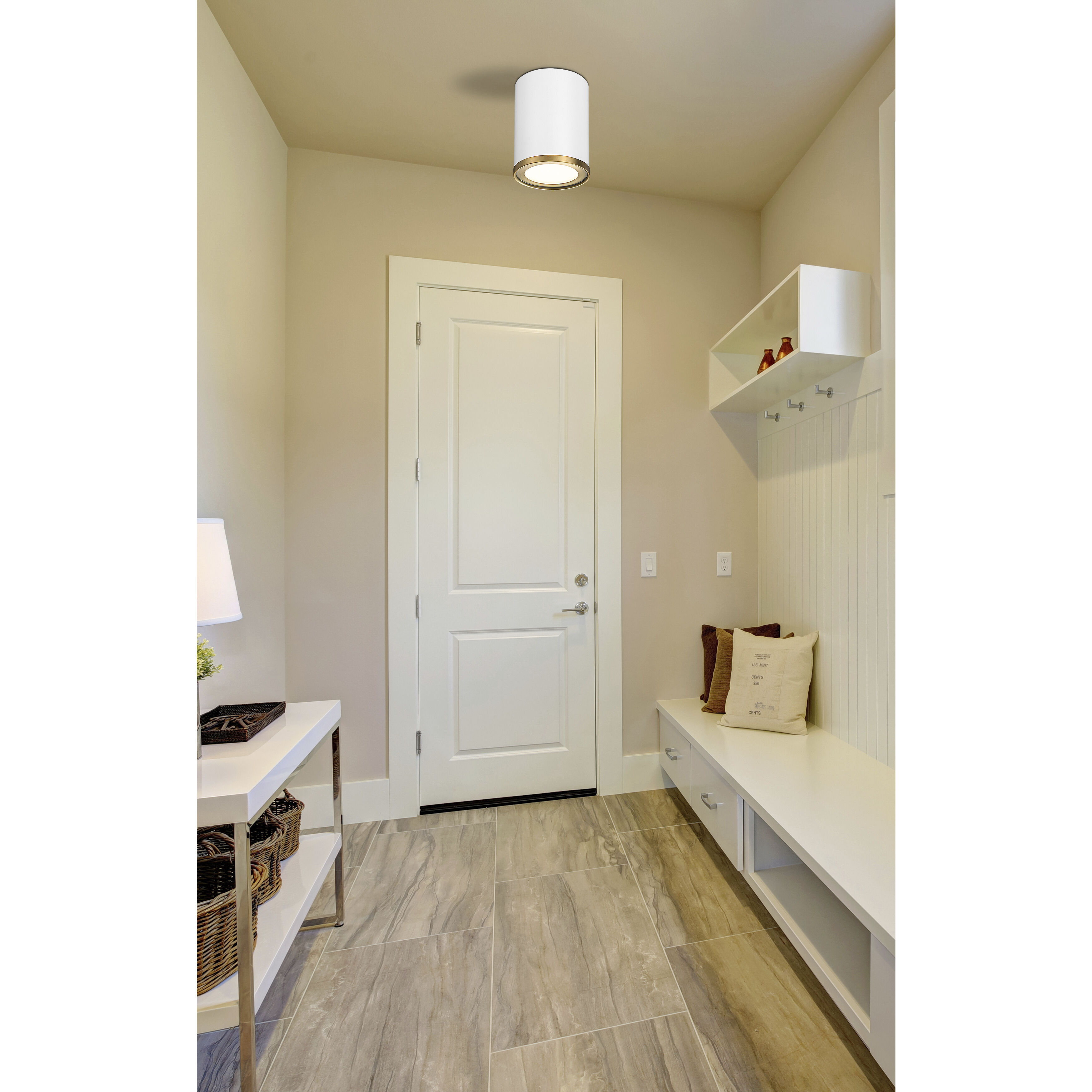 Arlo 1 Light 5.25 inch Matte White and Rubbed Brass Flush Mount Ceiling Light