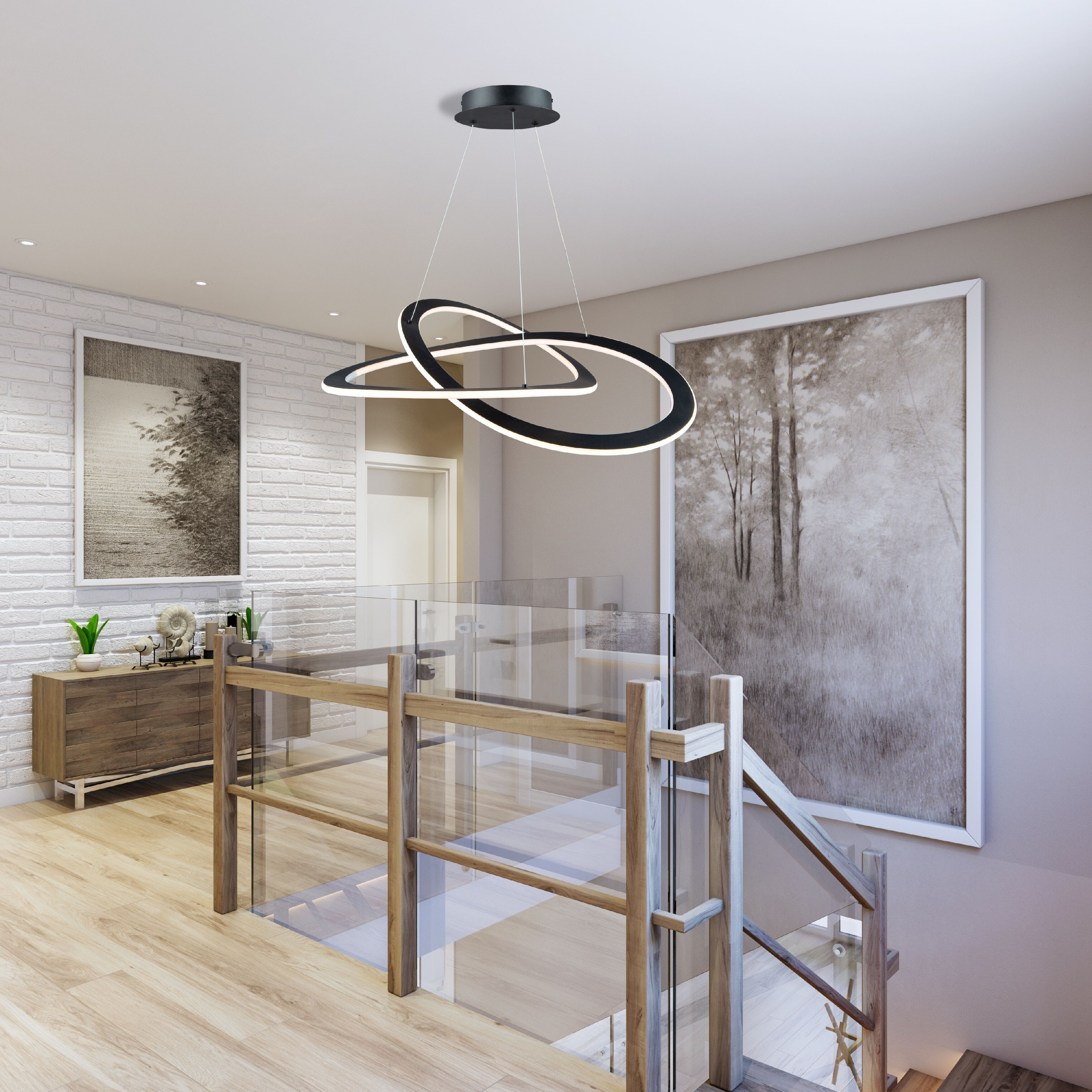 Wave LED 19.7 inch Black Chandelier Ceiling Light