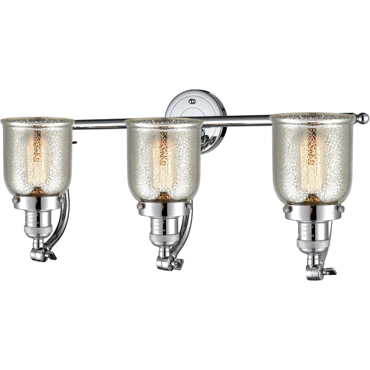 Franklin Restoration Small Bell 3 Light 28 inch Polished Chrome Bath Vanity Light Wall Light in Silver Plated Mercury Glass, Franklin Restoration