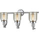 Franklin Restoration Small Bell 3 Light 28 inch Polished Chrome Bath Vanity Light Wall Light in Silver Plated Mercury Glass, Franklin Restoration