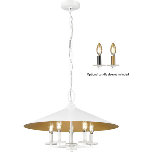 Rialto 5 Light 22 inch Matte White Pendant Ceiling Light in Matte White Outer, Signature Rubbed Brass Inner