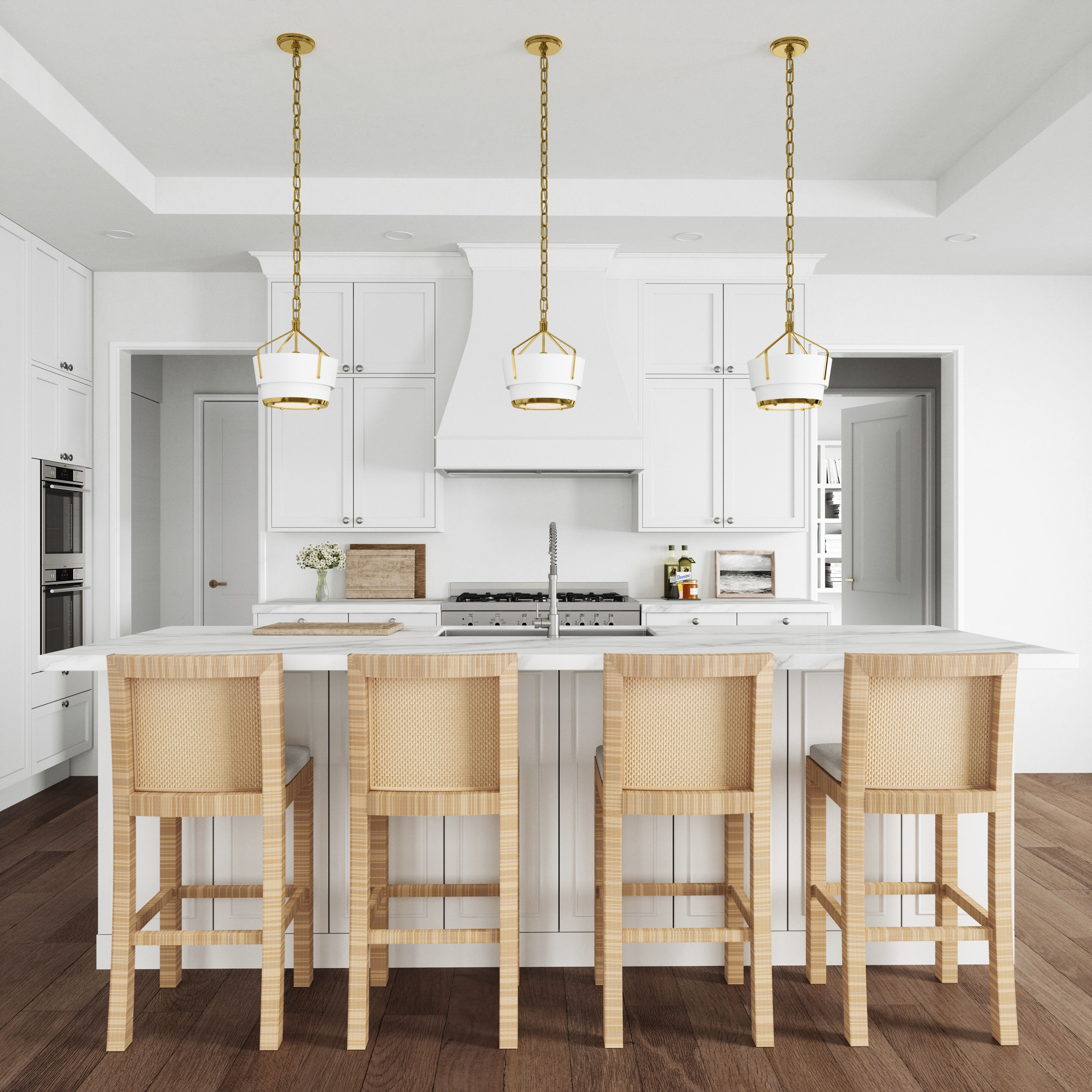 Marin Pendant Ceiling Light in Satin Brass with White