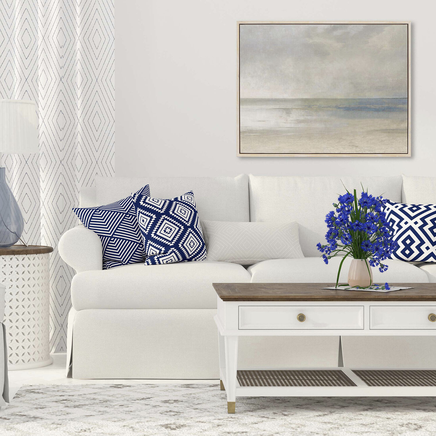 Pastel Seascape Gray and Beige and Blue and Green Framed Art