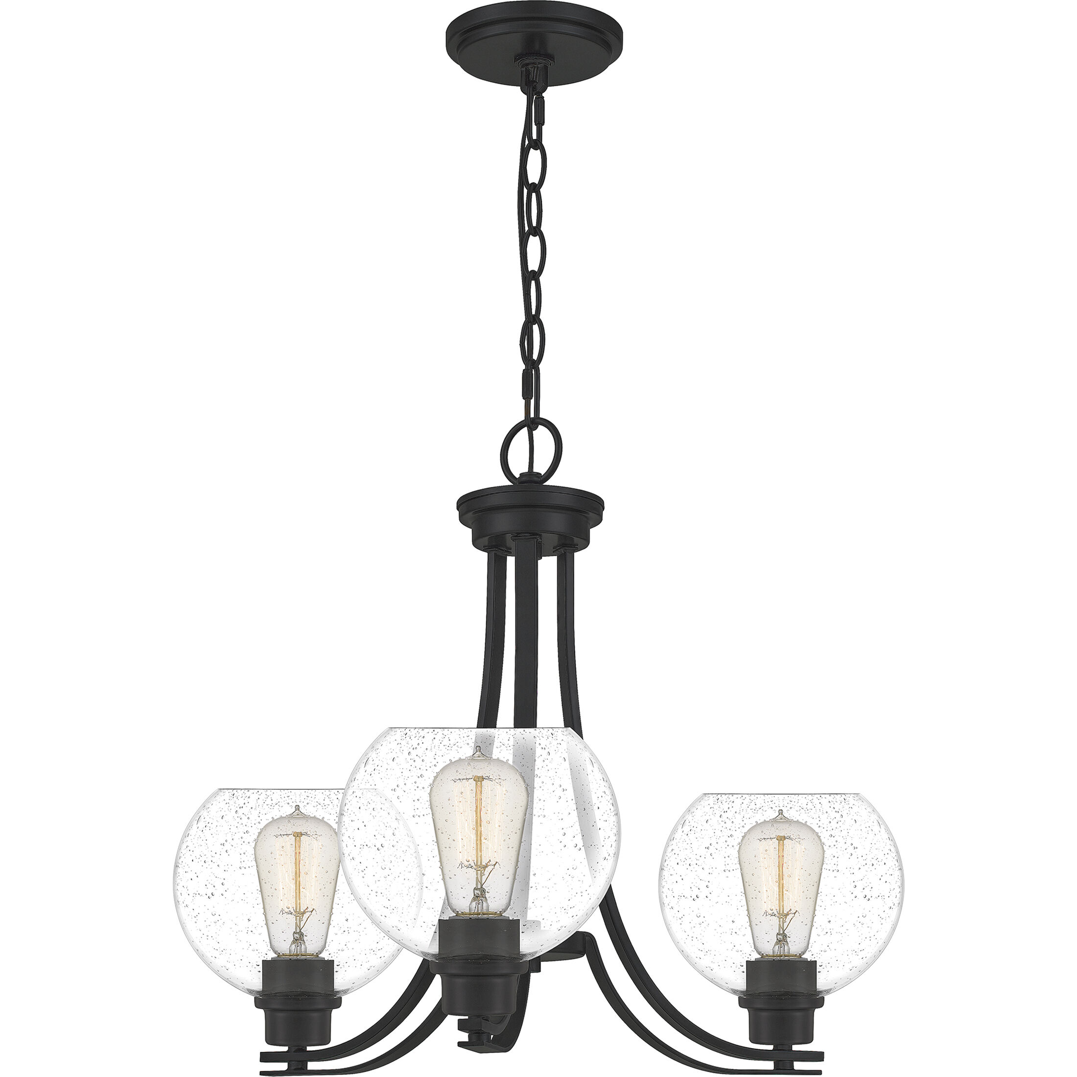 Pruitt 3 Light 22 inch Matte Black Chandelier Ceiling Light in Clear Seedy Glass