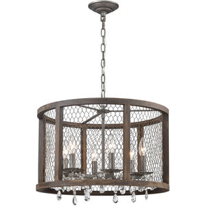 Felicity 6 Light 20 inch Aged Wood with Clear and Aged Zinc Pendant Ceiling Light