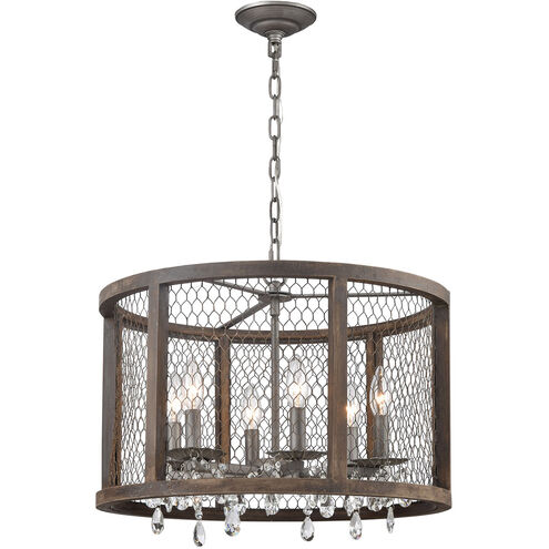 Felicity 6 Light 20 inch Aged Wood with Weathered Zinc Chandelier Ceiling Light