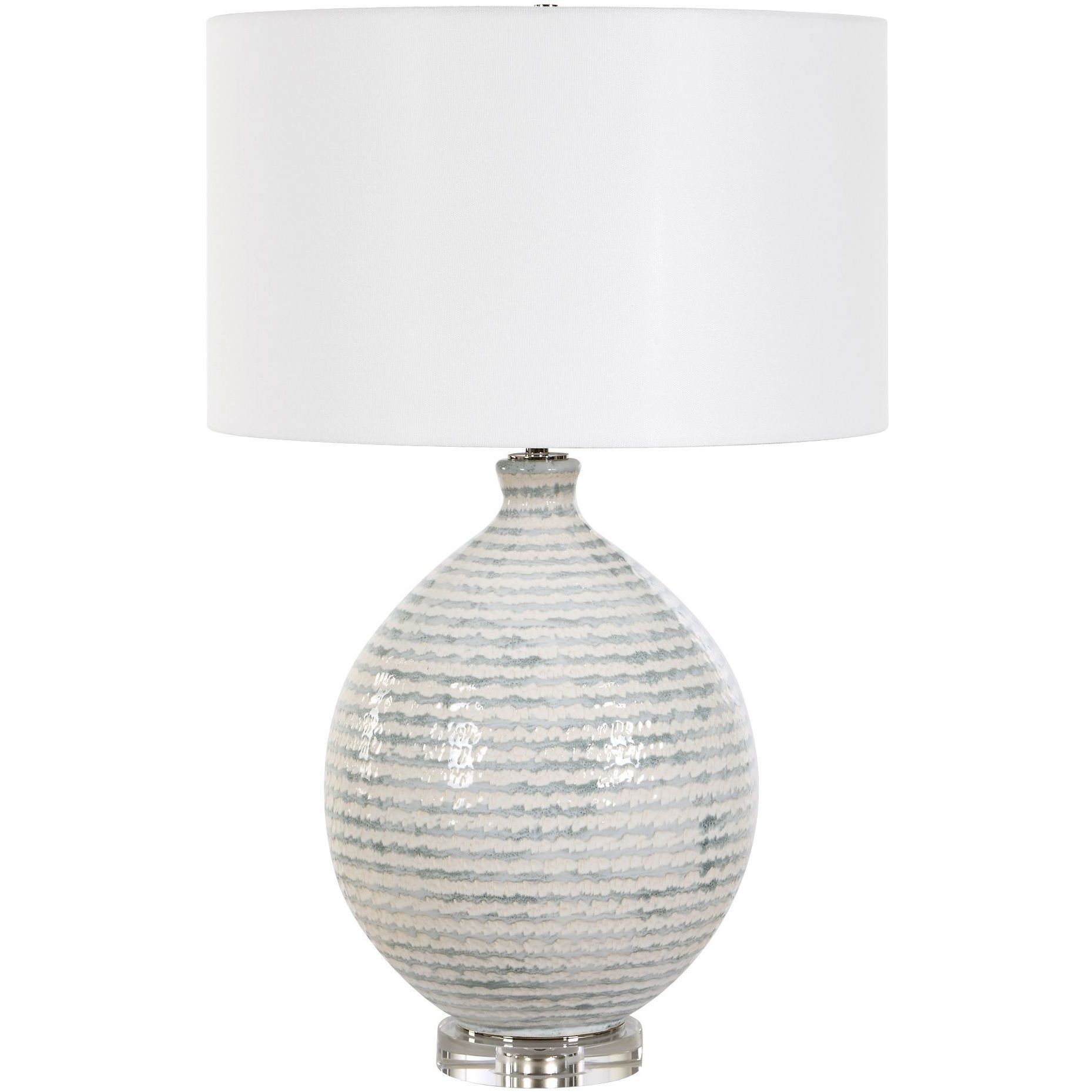 Clary 26.5 inch 150 watt White And Gray with Crystal and Antique Brass Table Lamp Portable Light