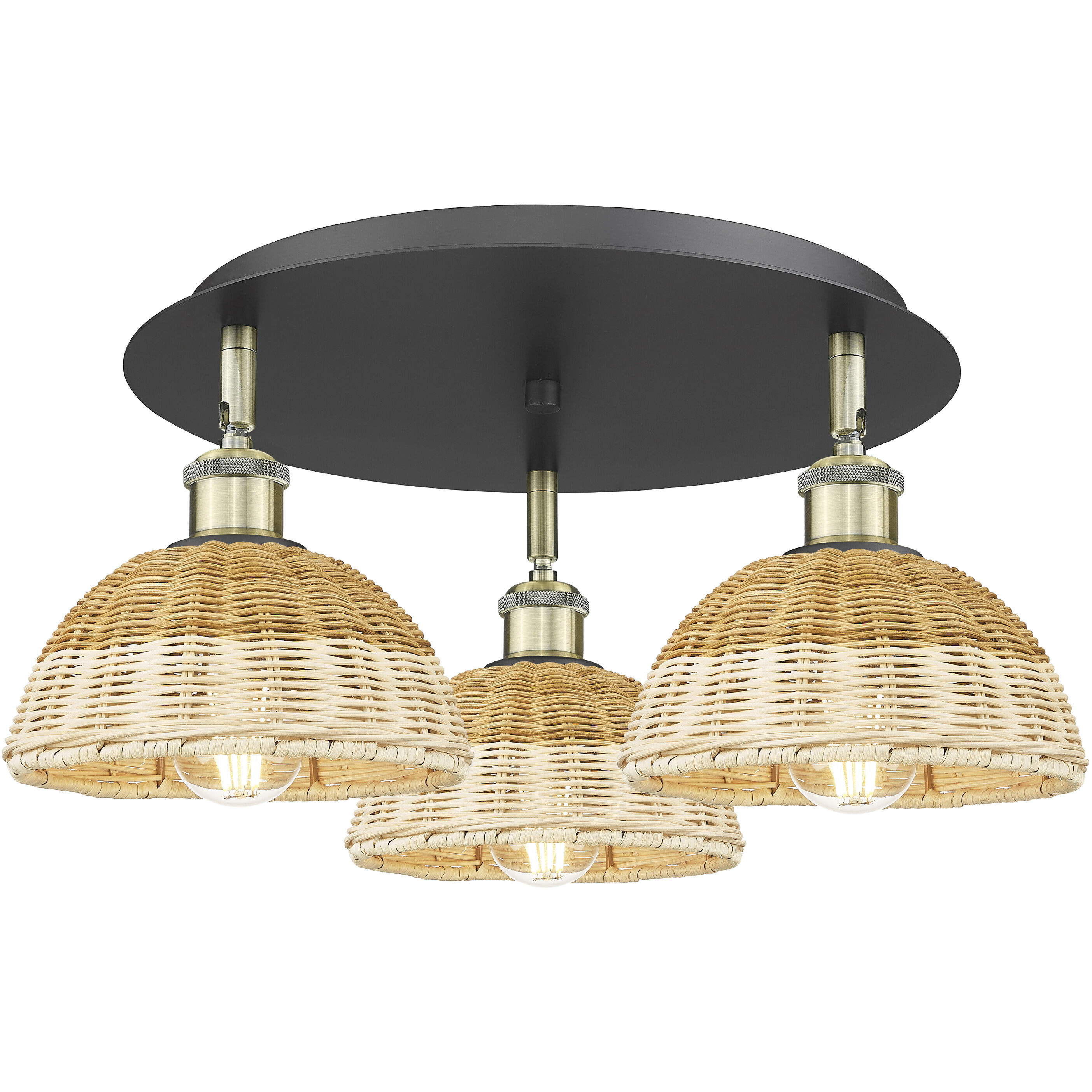 Ballston Bristol Natural II 3 Light 19.25 inch Black Antique Brass Flush Mount Ceiling Light