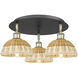 Ballston Bristol Natural II 3 Light 19.25 inch Black Antique Brass Flush Mount Ceiling Light