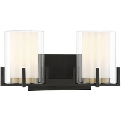 Eaton 2 Light 15 inch Matte Black with Warm Brass Accents Vanity Light Wall Light