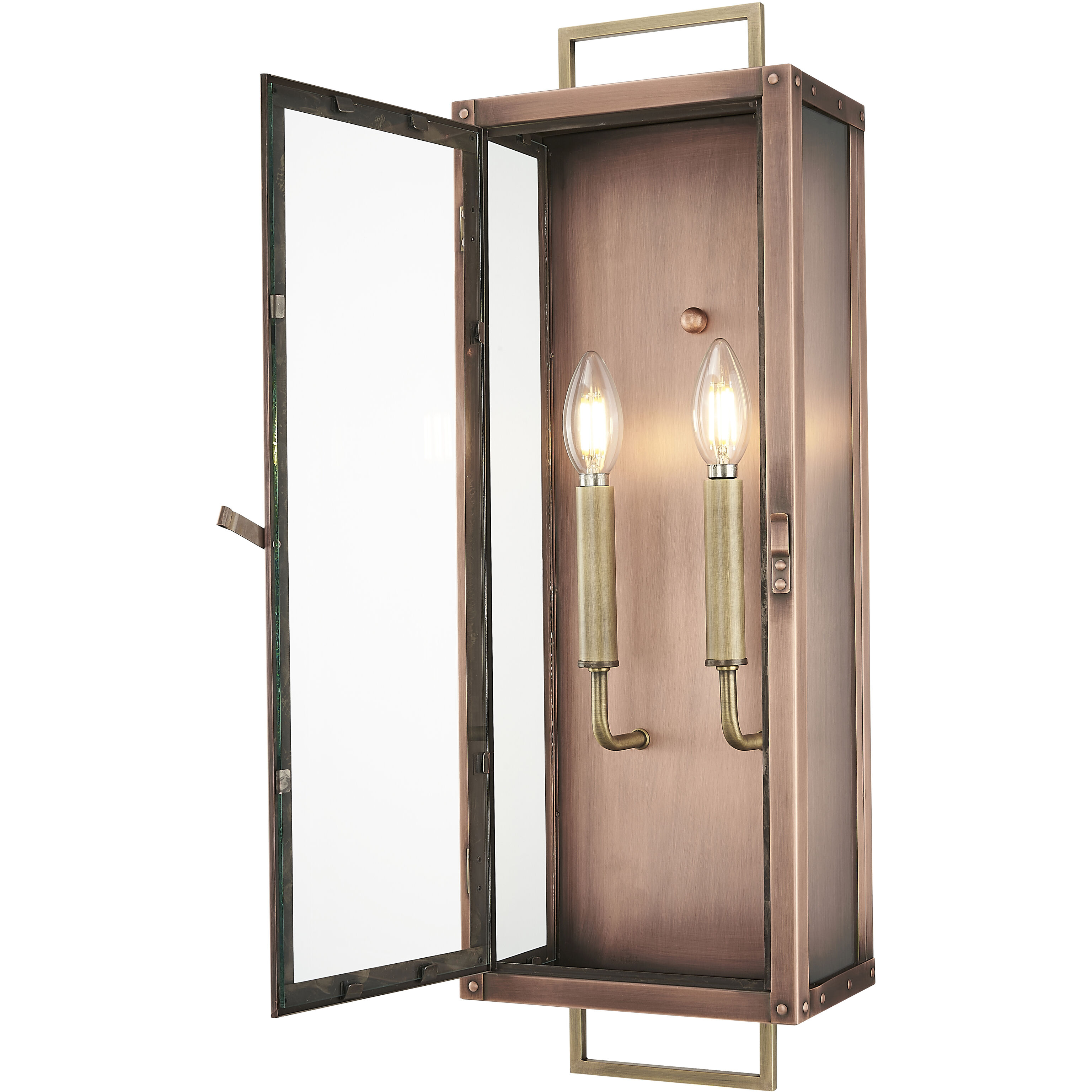 Spencer 2 Light 24 inch Antique Copper with Brass Accents Exterior Wall Mount