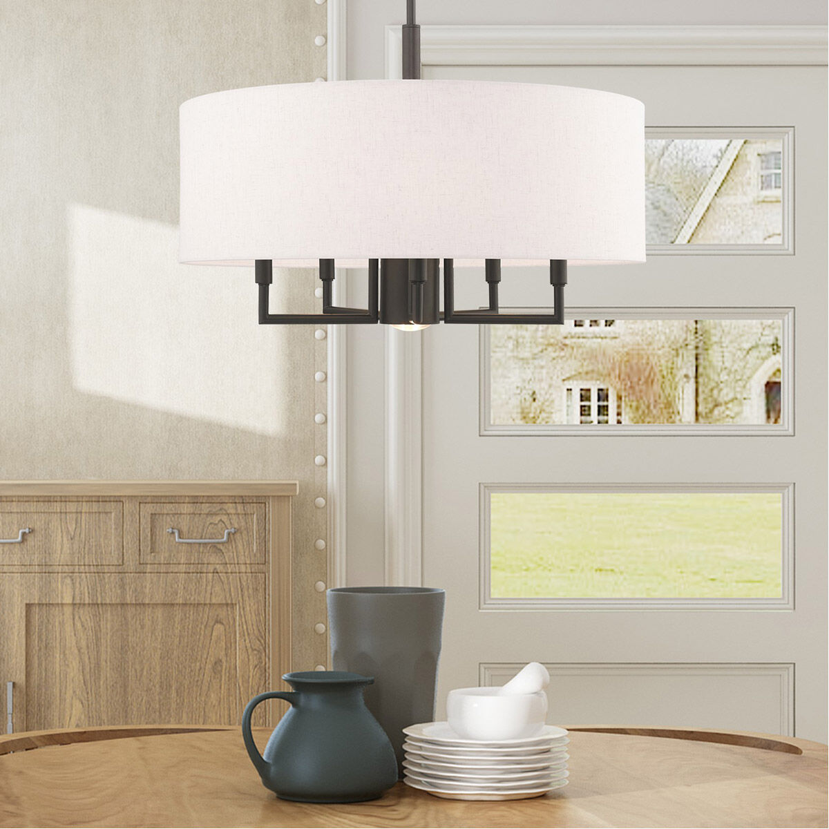 Meridian 6 Light 24 inch English Bronze Pendant Chandelier Ceiling Light