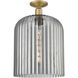 Bridal Veil 1 Light 12 inch Brushed Brass Semi-Flush Mount Ceiling Light in Light Smoke Glass