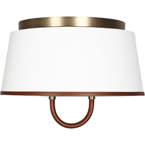 Katie 2 Light 16 inch Time Worn Brass / Saddle Leather Flush Mount Ceiling Light