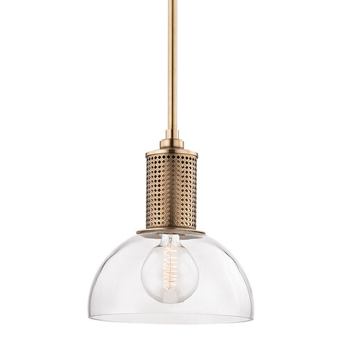 Halcyon 1 Light 14 inch Aged Brass Pendant Ceiling Light, Clear