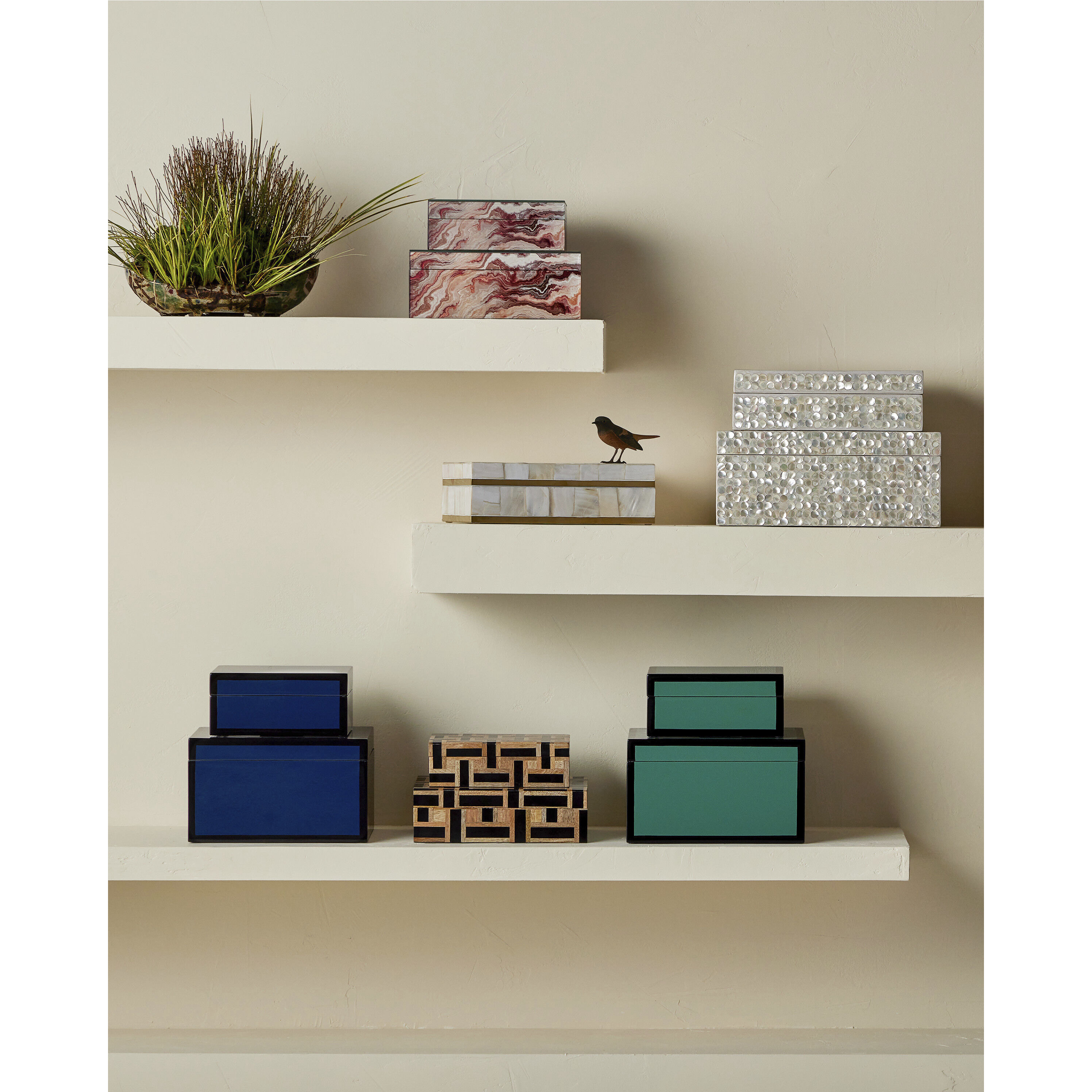 Gerri Dot 13 inch Natural/Cream Boxes, Set of 2