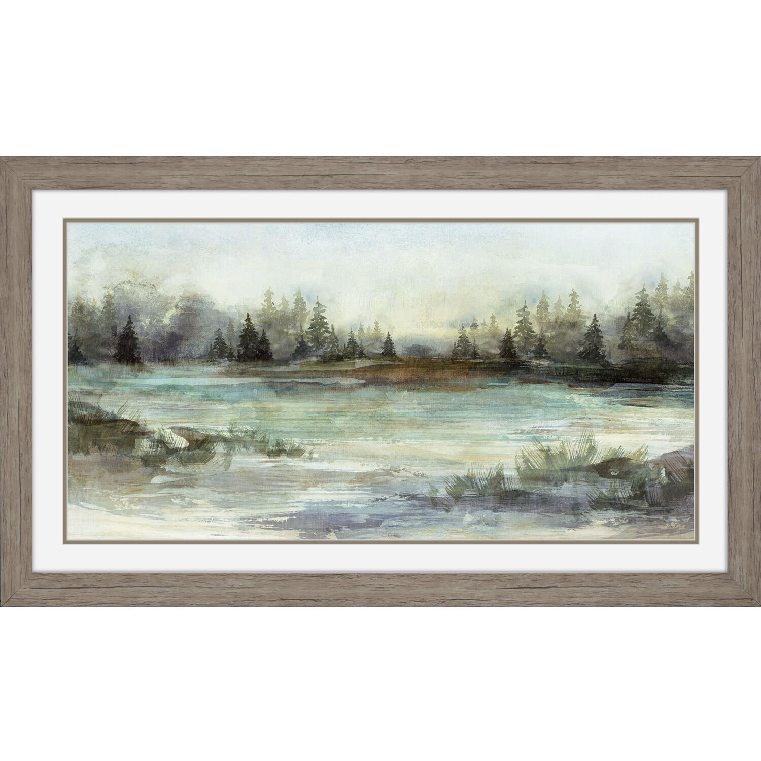 River View Green and Brown and Blue and Gray Framed Art, Propac