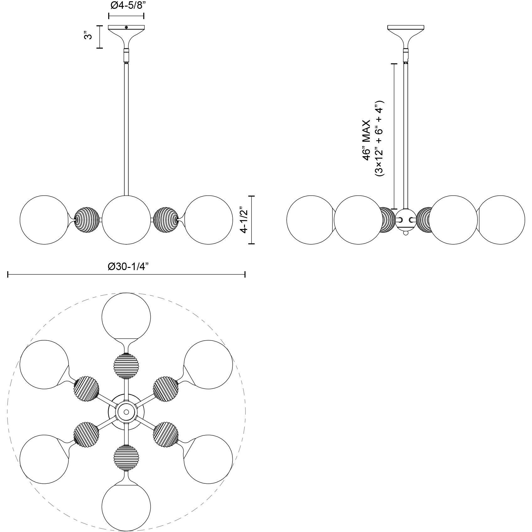Alora Mood Celia 6 Light 30.25 inch Matte Black/Opal Glass Chandelier Ceiling Light
