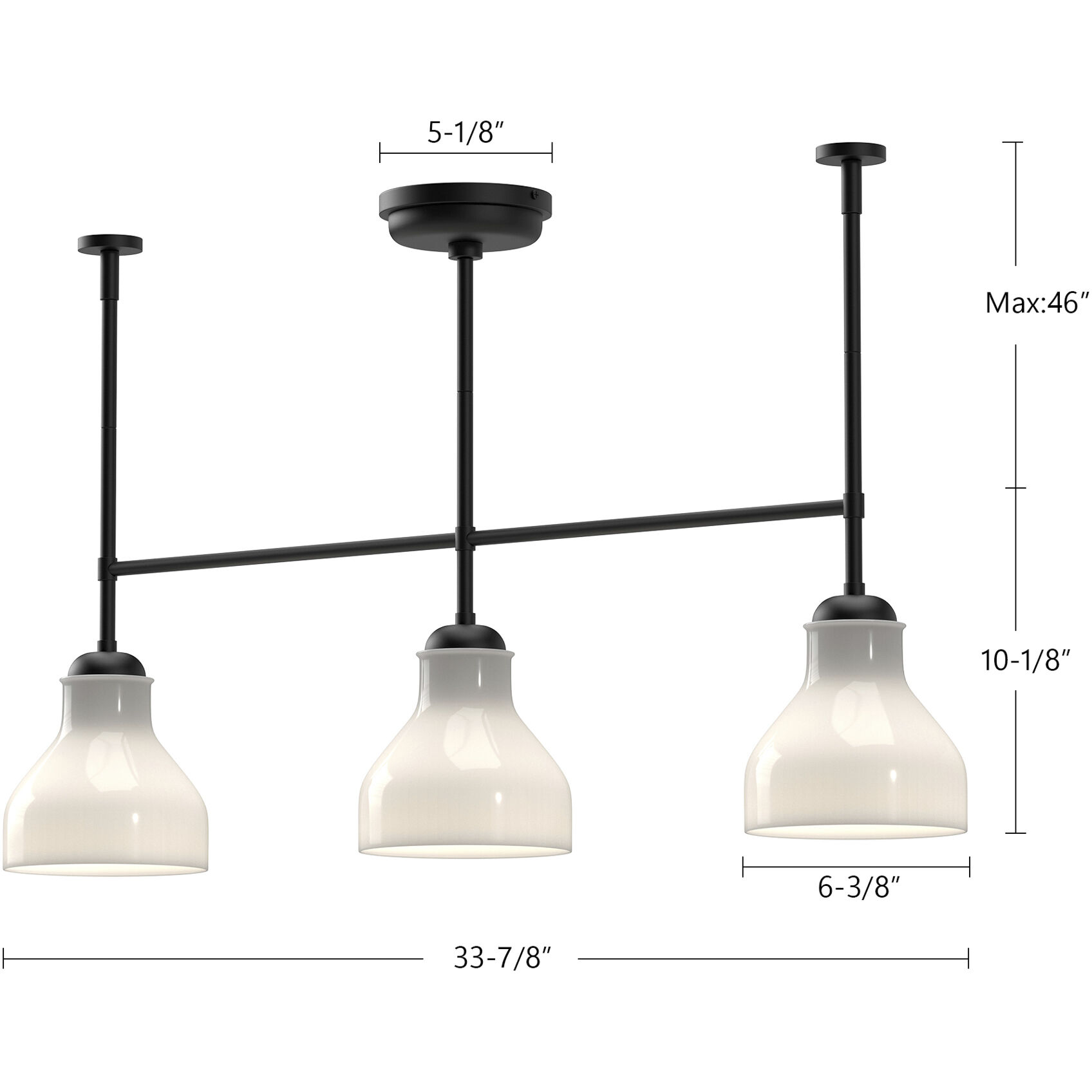 Alora Mood Westlake 3 Light 33.88 inch Brushed Nickel/Glossy Opal Glass Linear Pendant Ceiling Light