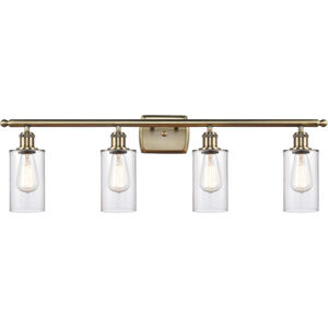 Ballston Clymer 4 Light 36 inch Antique Brass Bath Vanity Light Wall Light in Incandescent, Clear Glass, Ballston