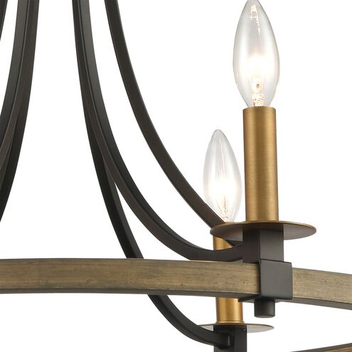 Woodbridge 6 Light 24 inch Matte Black with Weathered Oak Chandelier Ceiling Light