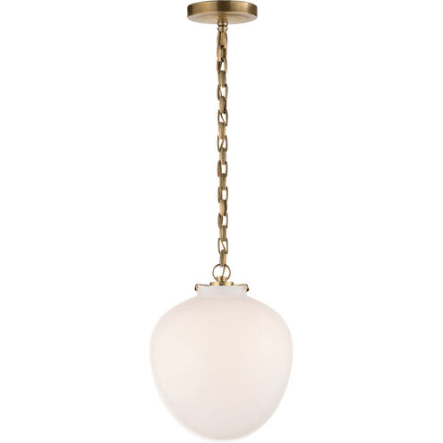Thomas O'Brien Katie 1 Light 11 inch Hand-Rubbed Antique Brass Pendant Ceiling Light in White Glass
