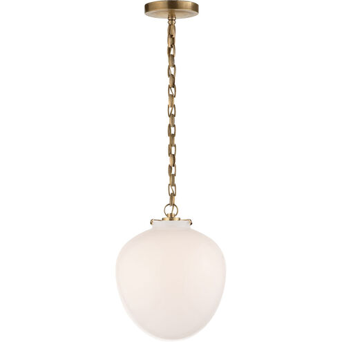 Thomas O'Brien Katie2 1 Light 10.5 inch Hand-Rubbed Antique Brass Acorn Pendant Ceiling Light in White Glass