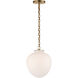 Thomas O'Brien Katie 1 Light 11 inch Hand-Rubbed Antique Brass Pendant Ceiling Light in White Glass