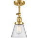 Franklin Restoration Small Cone 1 Light 6 inch Satin Gold Semi-Flush Mount Ceiling Light in Seedy Glass, Franklin Restoration