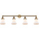 Franklin Restoration Bellmont 4 Light 42 inch Brushed Brass Bath Vanity Light Wall Light in Matte White Glass, Franklin Restoration