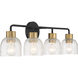 Flagler 4 Light 30 inch Matte Black with Warm Brass Accents Bathroom Vanity Light Wall Light, Lighting One