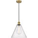Edison Cone LED 12 inch Brushed Brass Mini Pendant Ceiling Light in Seedy Glass