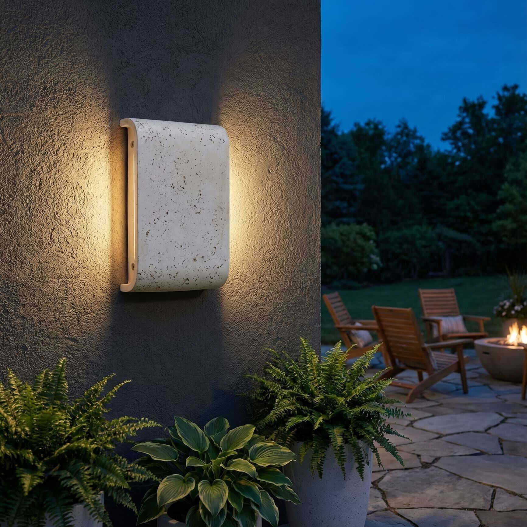 Stela 1 Light 6.25 inch White Travertine Outdoor Wall Light