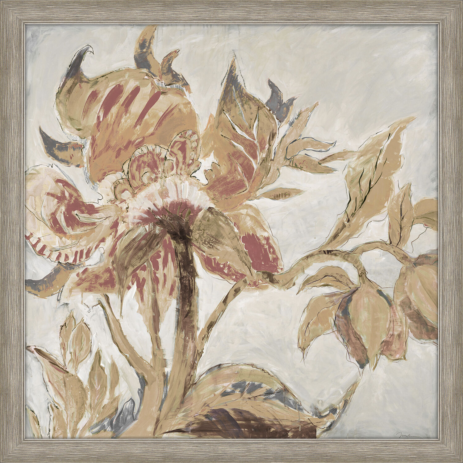 Secret Life Gray and White and Yellow and Rust Framed Art