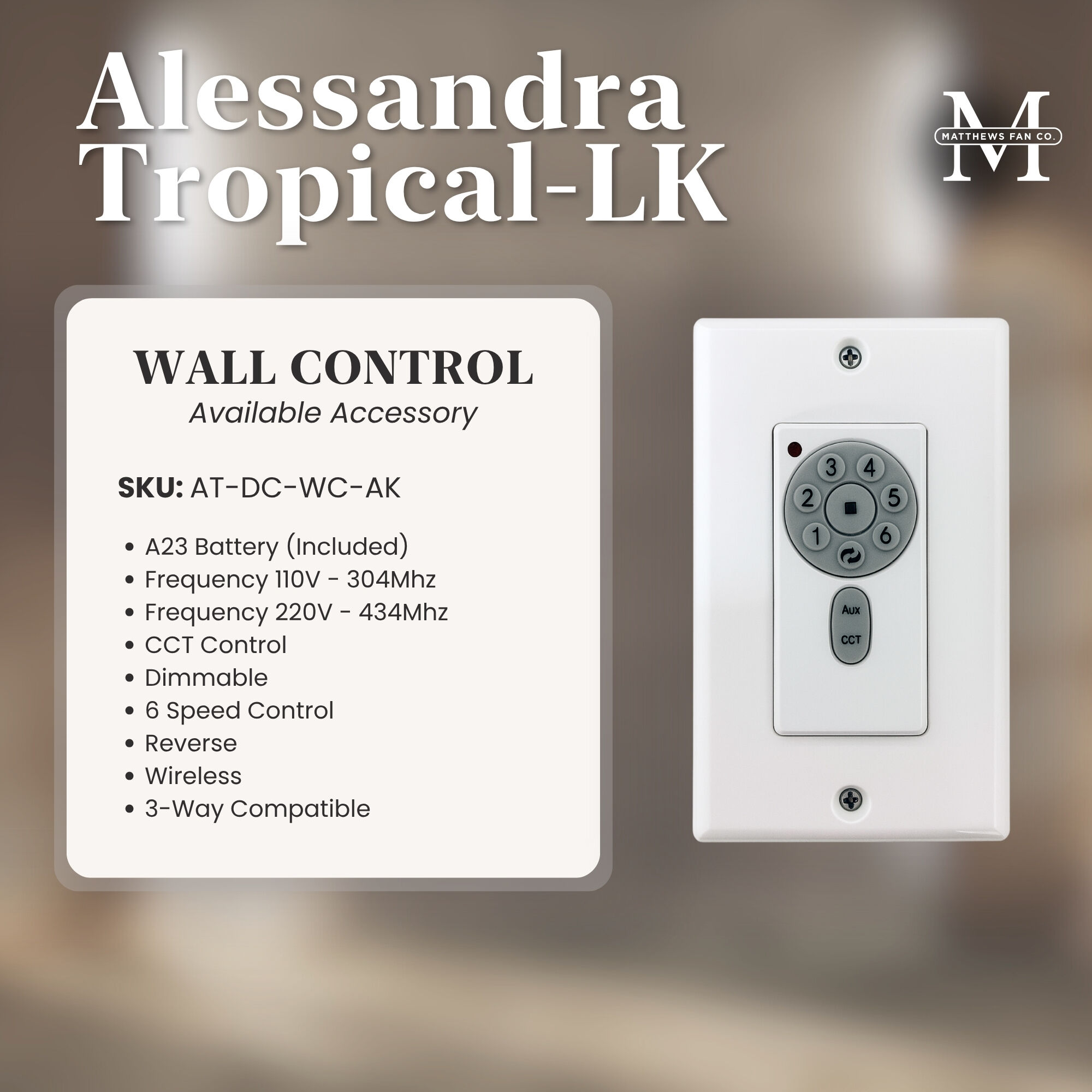 Atlas Alessandra Tropical - LK 48 inch Brushed Nickel with Light Blue Blades Ceiling Fan