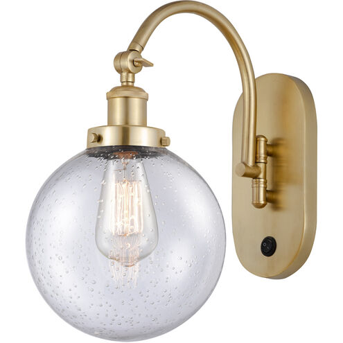 Franklin Restoration Beacon LED 8 inch Satin Gold Sconce Wall Light in Seedy Glass