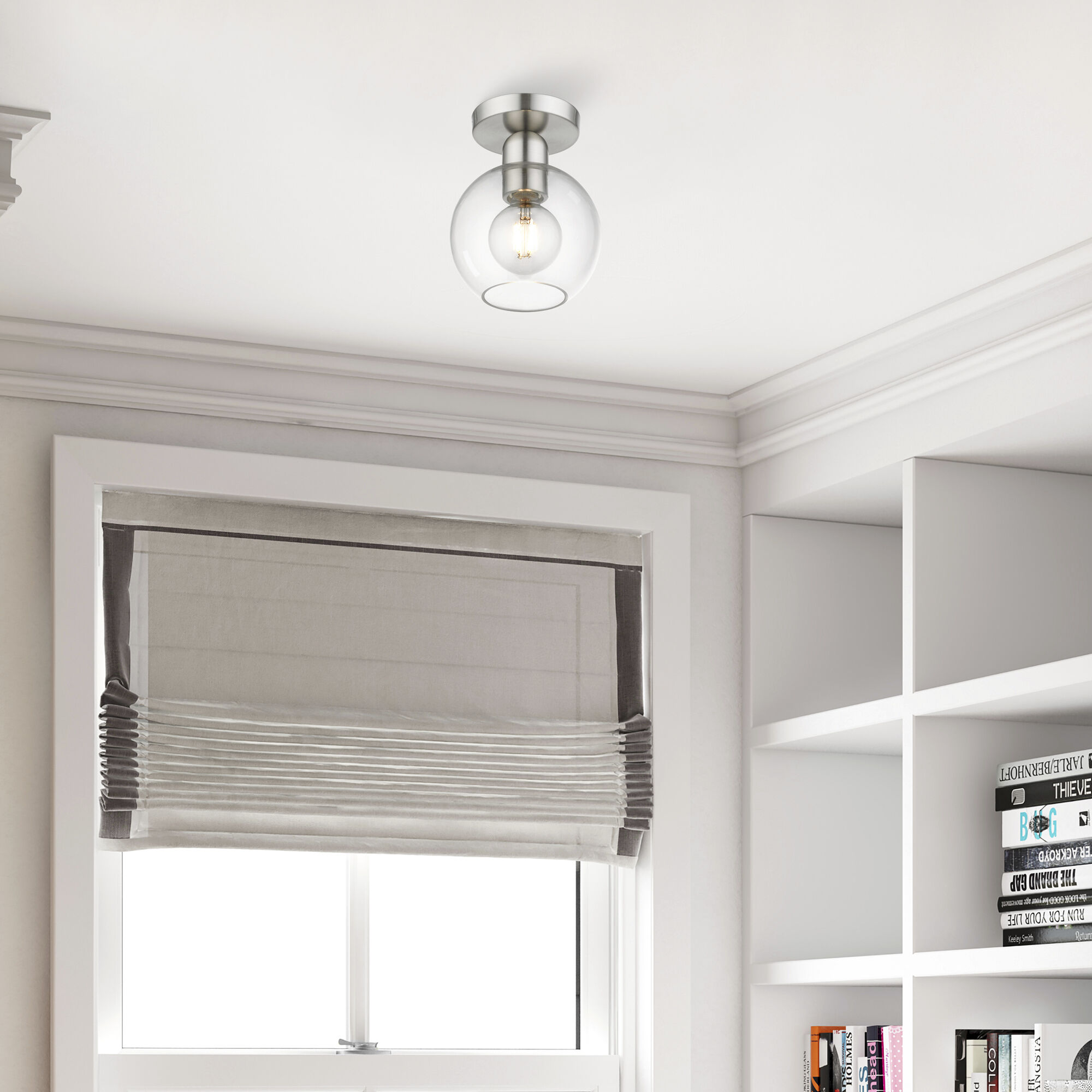 Downtown 1 Light 7 inch Brushed Nickel Semi-Flush Ceiling Light, Sphere